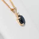 Solid 14K Yellow Gold Genuine Blue Star Sapphire Necklace / Oval-Shaped