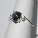 Genuine Blue Star Sapphire Ring 925 Sterling Silver / White Sapphire Accents / Pear-Cut