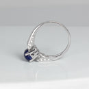 Cornflower Blue Star Sapphire Ring Sterling Silver with Diamond Accents / Oval-Shaped