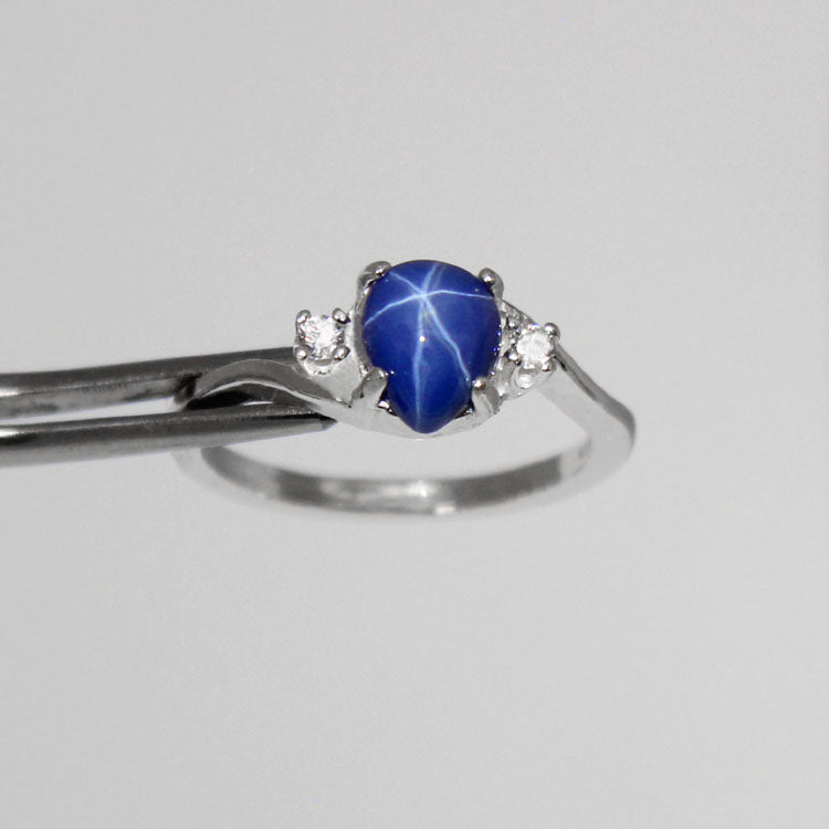Cornflower Blue Star Sapphire 925 Sterling Silver Ring / Pear-Shaped