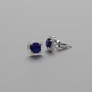 Blue Sapphire and Diamond Stud Earrings / 14K White Gold-Plated