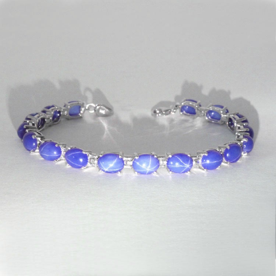 Cornflower Blue Star Sapphire Tennis Bracelet 925 Sterling Silver / Oval-Shaped
