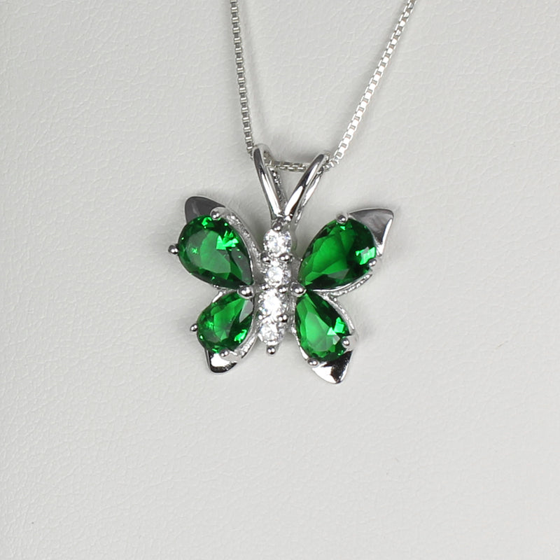 Emerald Necklace 925 Sterling Silver / Butterfly-Style