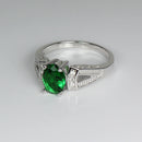 Emerald Ring Sterling Silver with Diamond Accents / Oval-Shaped