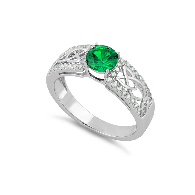 Emerald Ring Sterling Silver 925 / Diamond Accents / Round-Cut