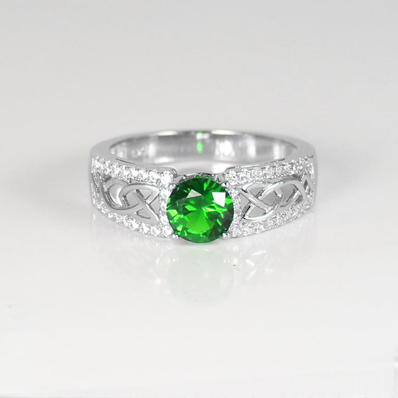 Emerald Ring Sterling Silver 925 / Diamond Accents / Round-Cut