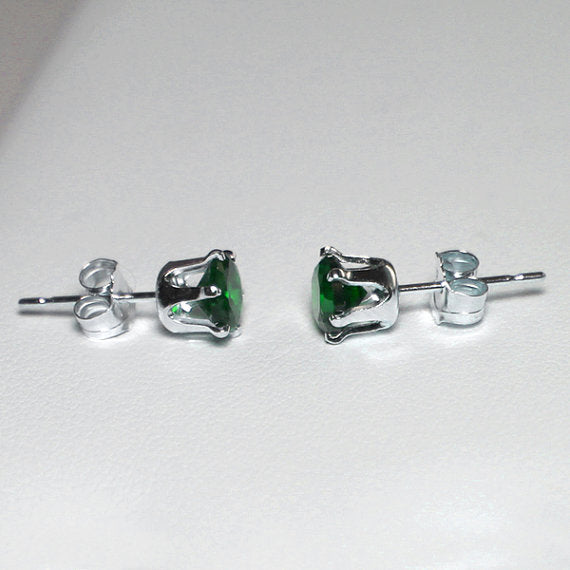 Emerald Stud Earrings 925 Sterling Silver / Round-Shaped