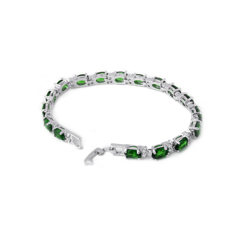 Emerald bracelet white gold plated tennis style