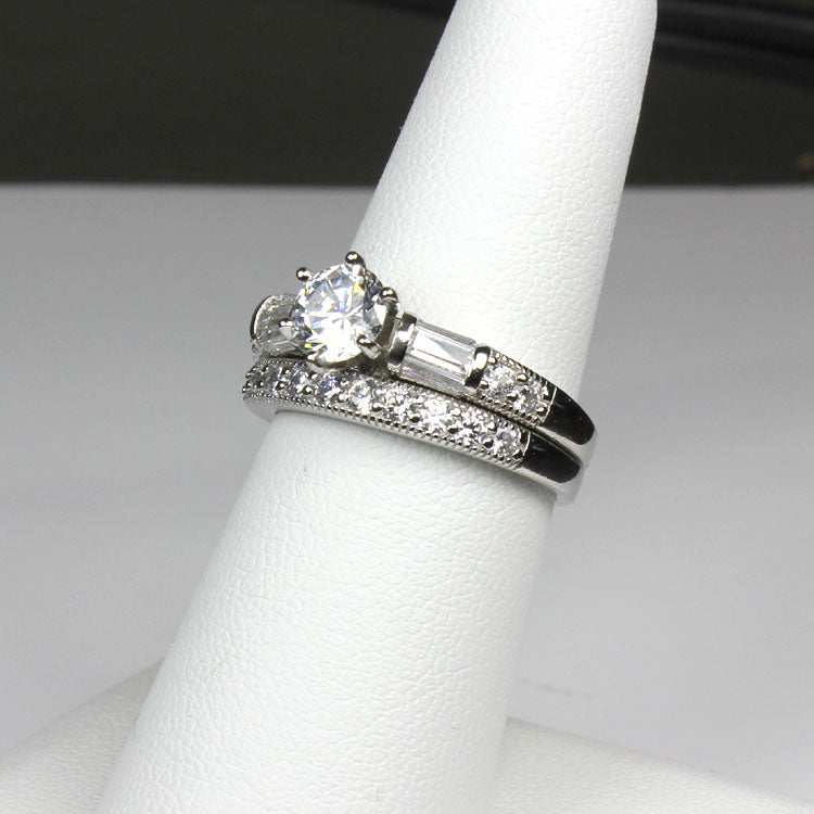 Diamond Engagement Set 925 Sterling Silver / Round-Shaped