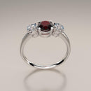 Natural Garnet and Diamond Accents Ring 925 Sterling Silver / Round-Shaped