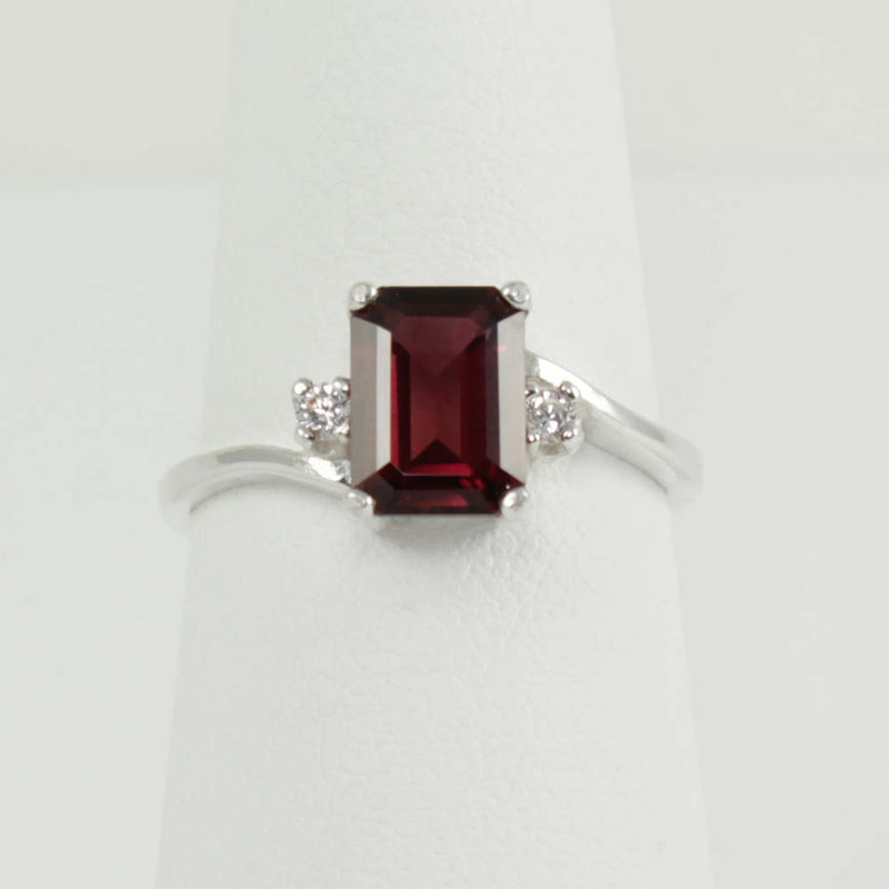 Natural Garnet Ring 925 Sterling Silver / Sapphire Accents
