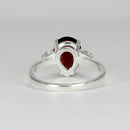 Natural Garnet Ring 925 Sterling Silver / Sapphire Accents / Pear-Shaped