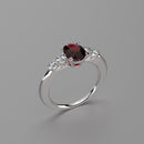 Natural Garnet and Genuine Topaz Accents Ring 925 Sterling Silver / Oval-Shaped