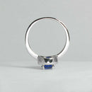 Genuine 6-ray Blue Star Sapphire and White Diamond Accents Ring 925 Sterling Silver / Halo-Style