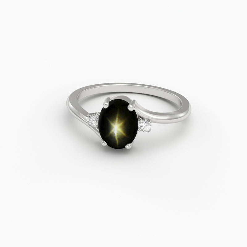 Genuine black star sapphire ring 925 sterling silver