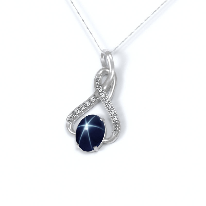 Genuine Blue Star Sapphire Necklace Sterling Silver 925 / Infinity-Style / 2.7 Ct