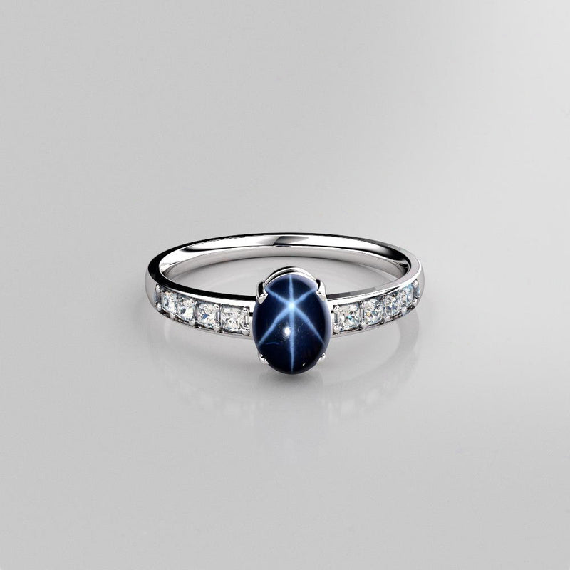Genuine Blue Star Sapphire Ring 925 Sterling Silver / 1.5 Ct.