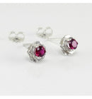 Genuine Ruby Stud Earrings 925 Sterling Silver / Rose-Shaped