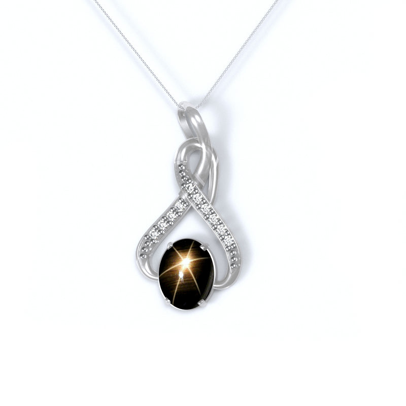 Genuine Black Star-Sapphire-Necklace-Sterling-Silver- 925