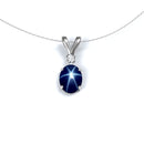 Genuine Blue Star Sapphire Necklace 925 Sterling Silver / Oval-Shaped