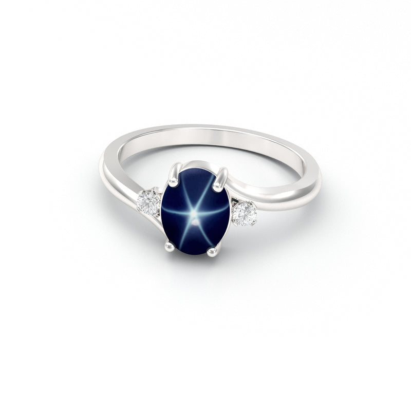 Genuine blue star sapphire ring 925 sterling silver