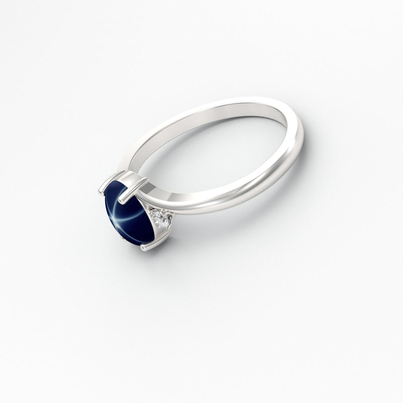 Art Deco Platinum Star Sapphire & Diamond Ring - Sindur Style