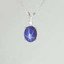 3-Carat Cornflower Blue Star Sapphire Necklace 925 Sterling Silver / Oval-Shaped Pendant