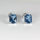London Blue Topaz and Diamond Stud Earrings 925 Sterling Silver