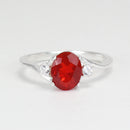Natural Mexican Fire Opal Ring 925 Sterling Silver / Genuine White Sapphire Accents