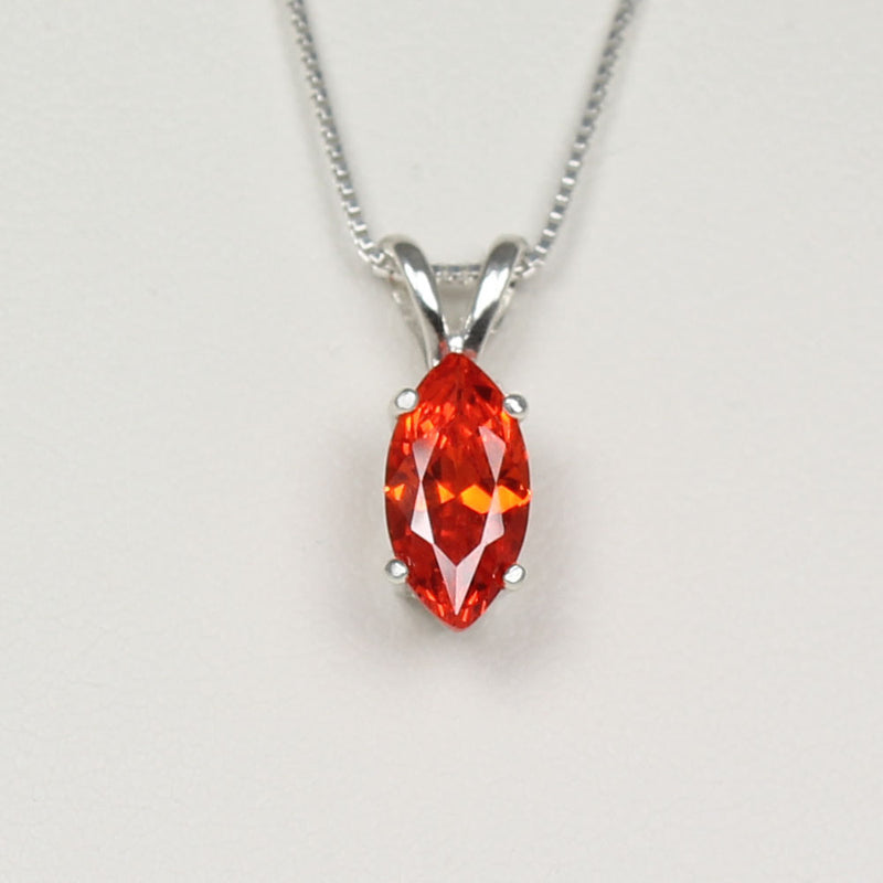 Mexican Fire Opal Necklace 925 Sterling Silver / Marquis-Shaped