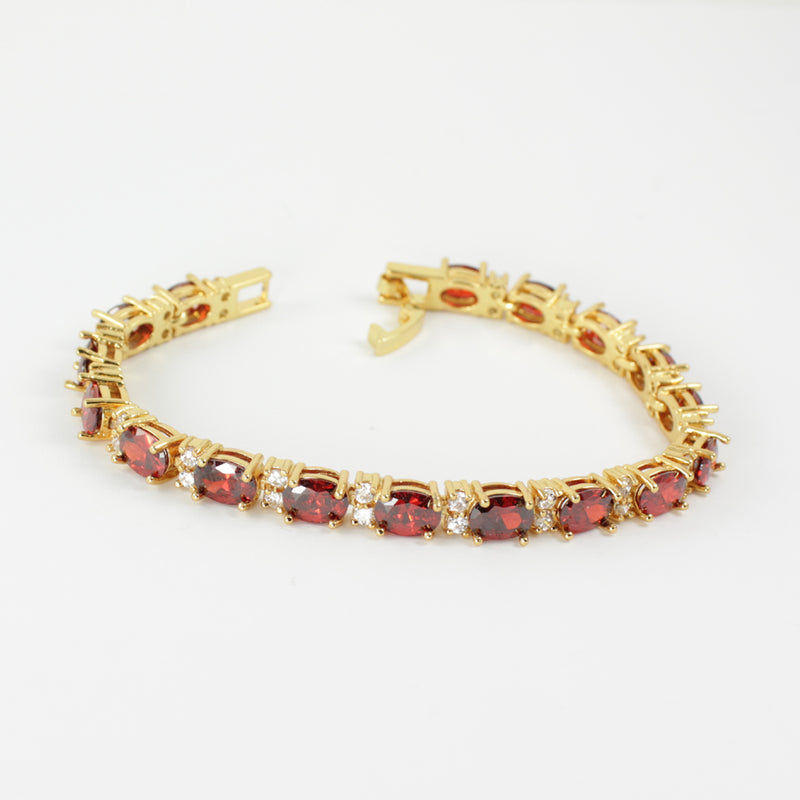 Mexican Fire Opal Tennis Bracelet 14K Yellow Gold-Filled with Diamond Accents