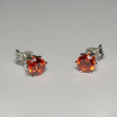 Mexican Fire Opal 925 Sterling Silver Stud Earrings / Round-Shaped