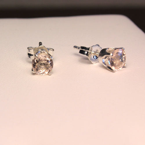 Natural Morganite Sterling Silver Stud Earrings / Round-Shaped