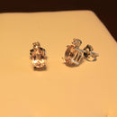 Natural Morganite and White Sapphire Accents Sterling Silver Stud Earrings / Oval-Shaped