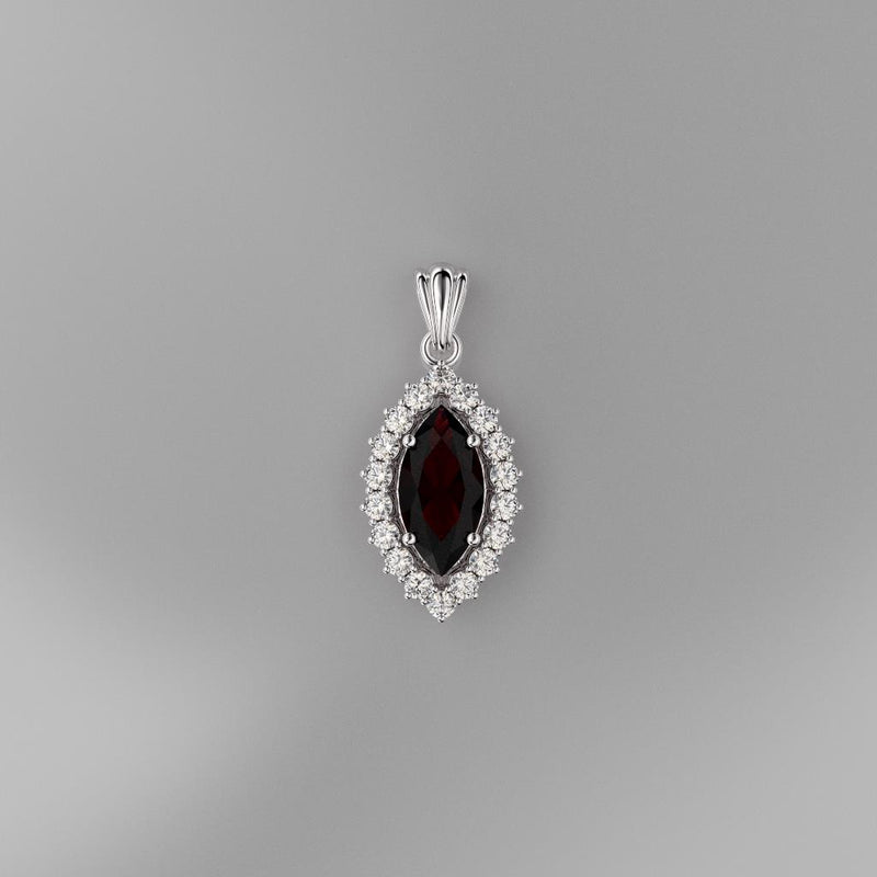 Natural Garnet Necklace 925 Sterling Silver / Halo-Style