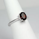 Natural Garnet Ring 925 Sterling Silver / Oval-Shaped Solitaire