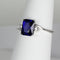Blue Sapphire Ring Sterling Silver 925 with Diamond Accents / Emerald-Shaped