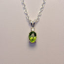 Natural Peridot and White Sapphire Necklace 925 Sterling Silver / Oval-Shaped