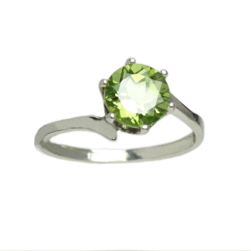 Natural Peridot 925 Sterling Silver Ring / Solitaire Bypass-Style