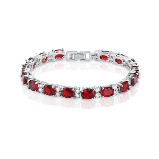 Ruby Tennis Bracelet 14K White Gold-Filled with Diamond Accents / July Birthstone