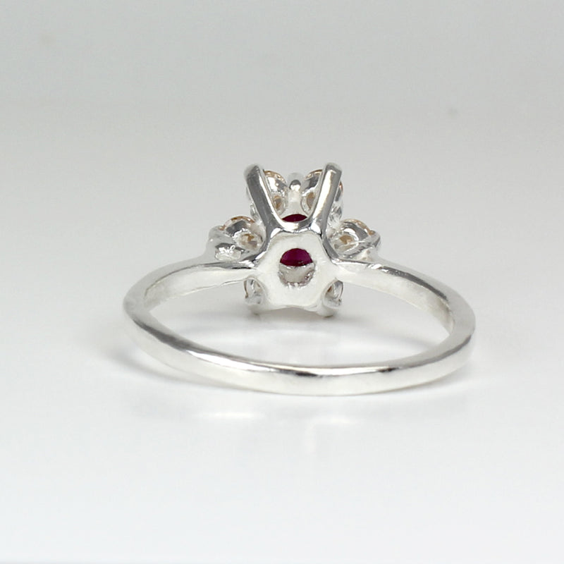 Ruby Ring with Champagne Diamonds Accents 925 Sterling Silver