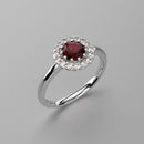Halo-Style Ruby Ring 925 Sterling Silver / Genuine White Topaz Accents