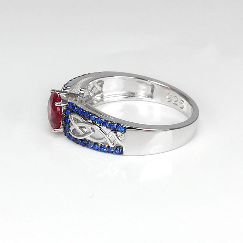 Ruby and Sapphire Ring 925 Sterling Silver / Celtic-Style