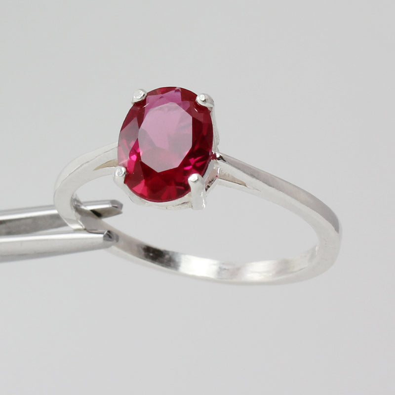 Classic Ruby Ring 925 Sterling Silver / Oval-Cut