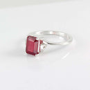 Genuine Pigeon Blood Ruby Ring 925 Sterling Silver / Sapphire Accents