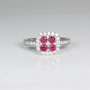 Ruby and White Diamonds Halo Ring 925 Sterling Silver  / Cushion-Cut