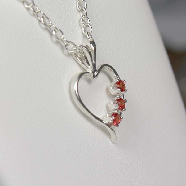 Genuine Red Sapphires Necklace 925 Sterling Silver / Heart-Shaped Pendant
