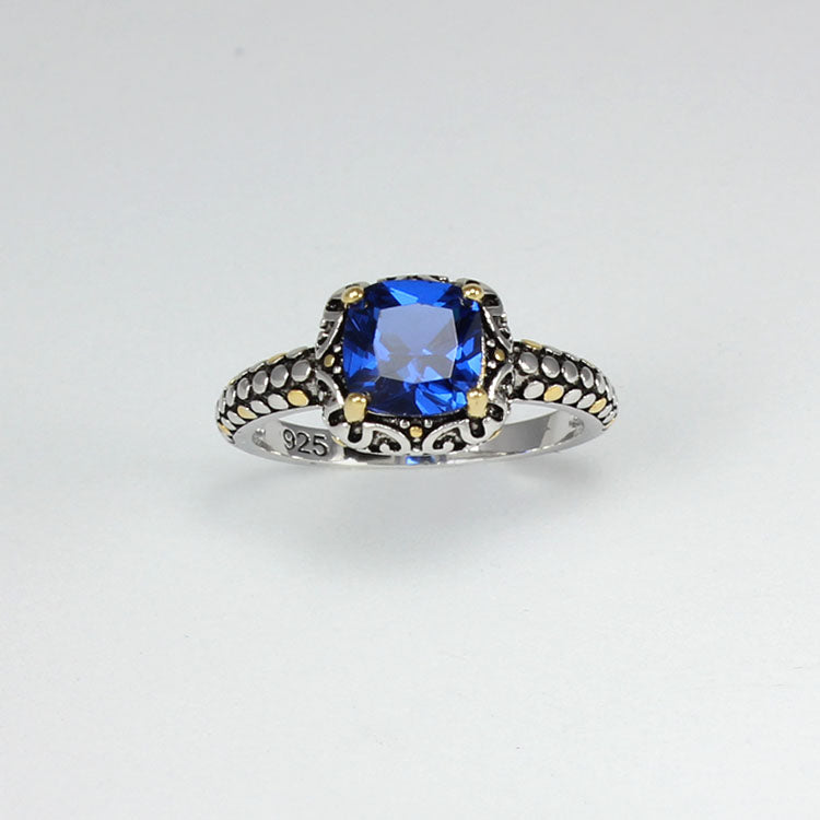 Blue Sapphire Ring 925 Sterling Silver  / Filigree-Style
