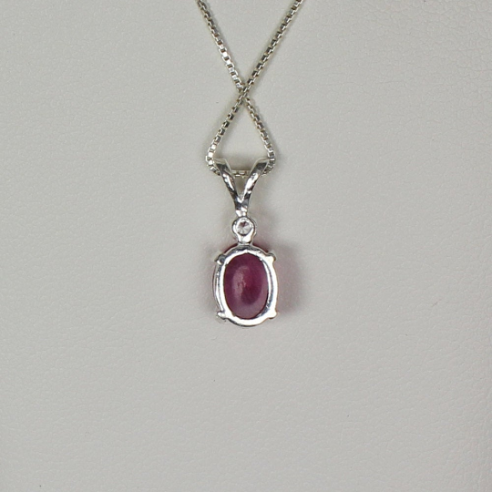 Pink Star Ruby Necklace Pendant 925 Sterling Silver / Diamond Accent / Oval-Shaped