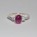 Star Ruby Ring Sterling Silver 925 / White Sapphire Accents / Oval-Shaped